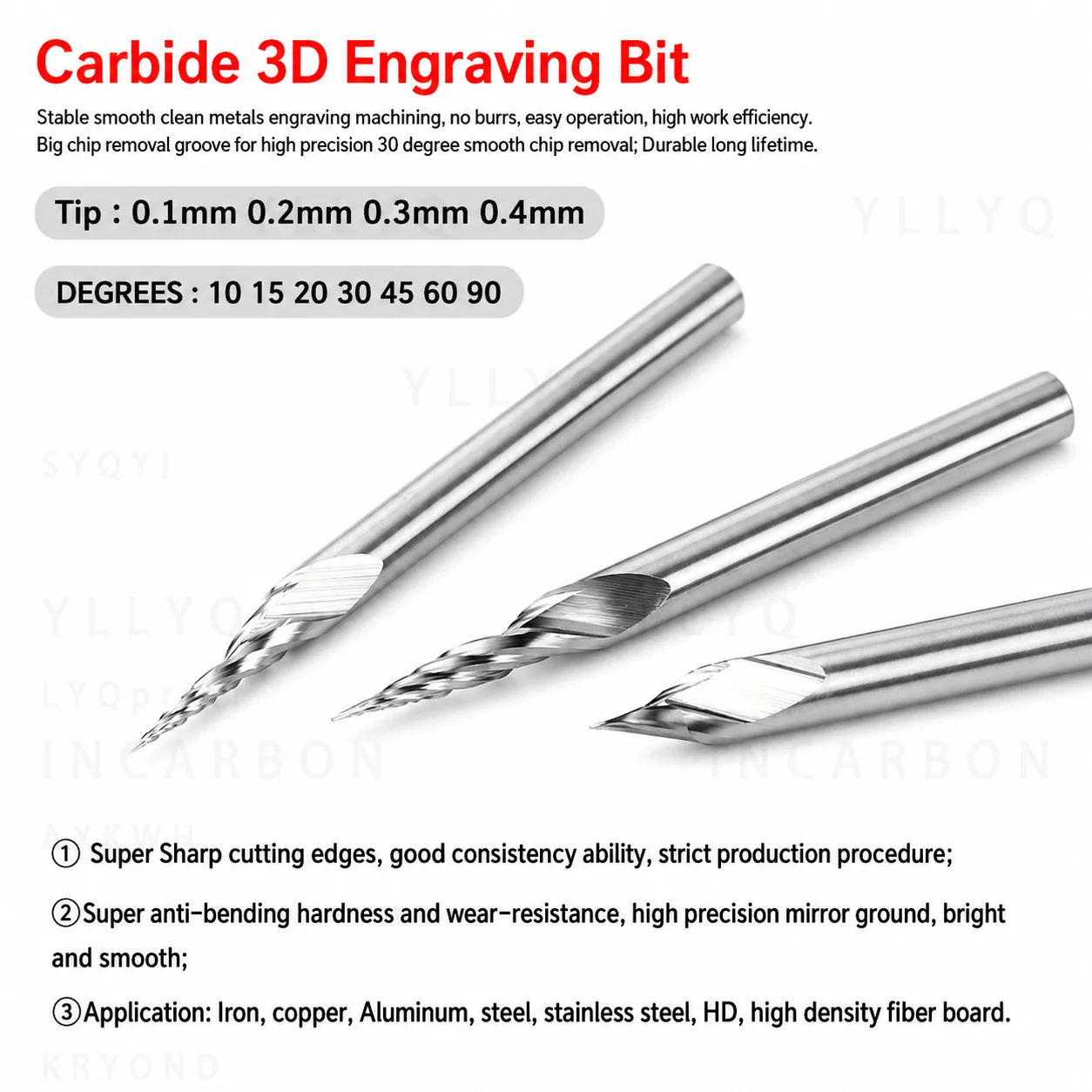 3.175mm PCB Engraving Bit V Shape Carbide CNC Router Bit 10-90 Degree Carving Tool 0.1/0.2/0.3mm Tip 3D Milling Cutter CNC Tool