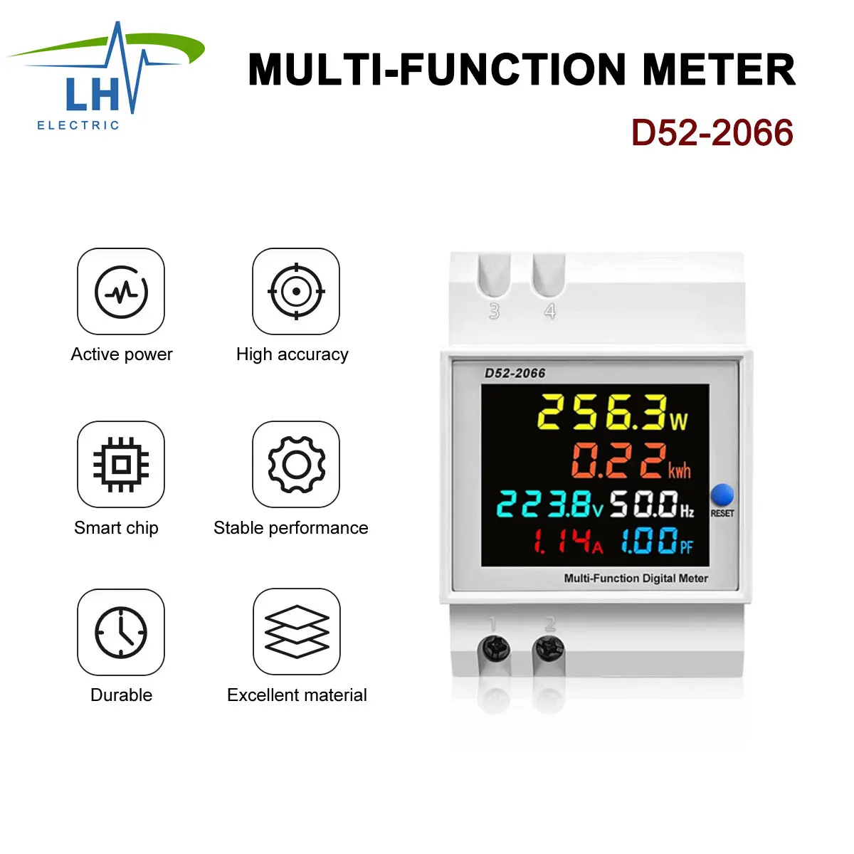 D52-2066 Smart  6IN1 AC Single-phase Household Electric Meter Din Rail Type Multi-function KWH Meter with LCD display