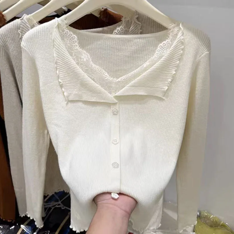 

Knitted Sweater Women Cardigans New Long Sleeve V-Neck White Knit Sweater Cardigan Women Tops Knitwears Sueters De Mujer Q1472