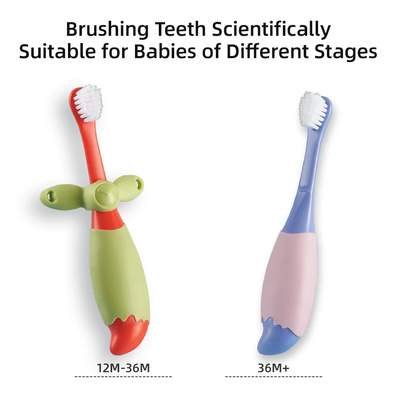 1-6 year old baby oral care cleaning soft bristled toothbrush, phased training brushing, cute cartoon design, with safety gear