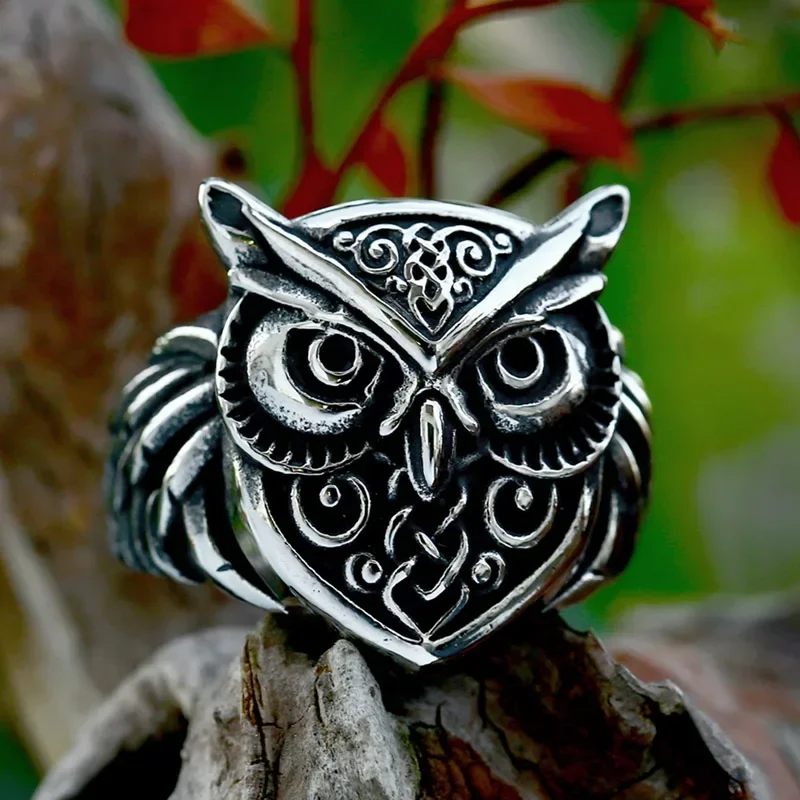 2024 New Fashion 316L VIking Totem Stainless Steel Owl Ring Animal Ring Unisex Party Ring Wholesale Jewelry