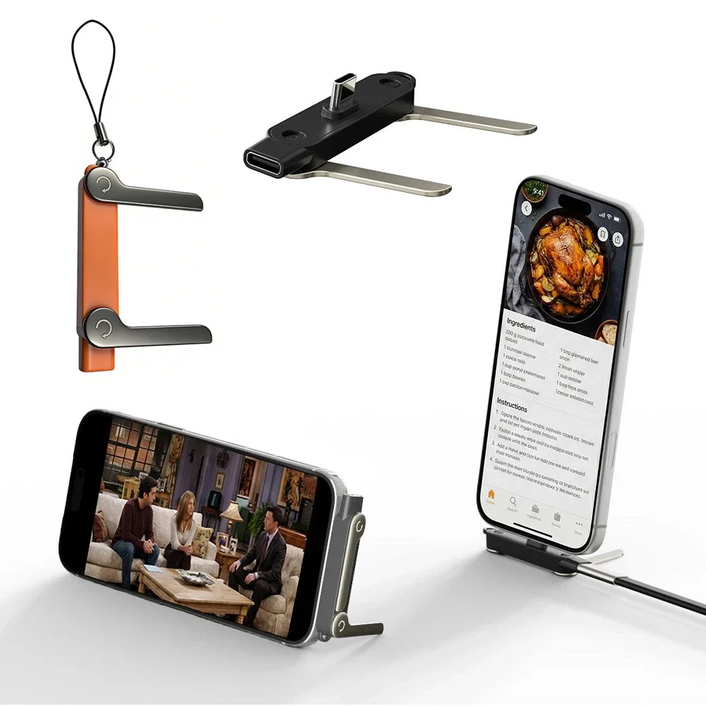 USB Type C Flat Charger Charging Cable C Kick Cable Stand With Invisible Support Foldable Phone Holder 240W Charge Wire Bracket