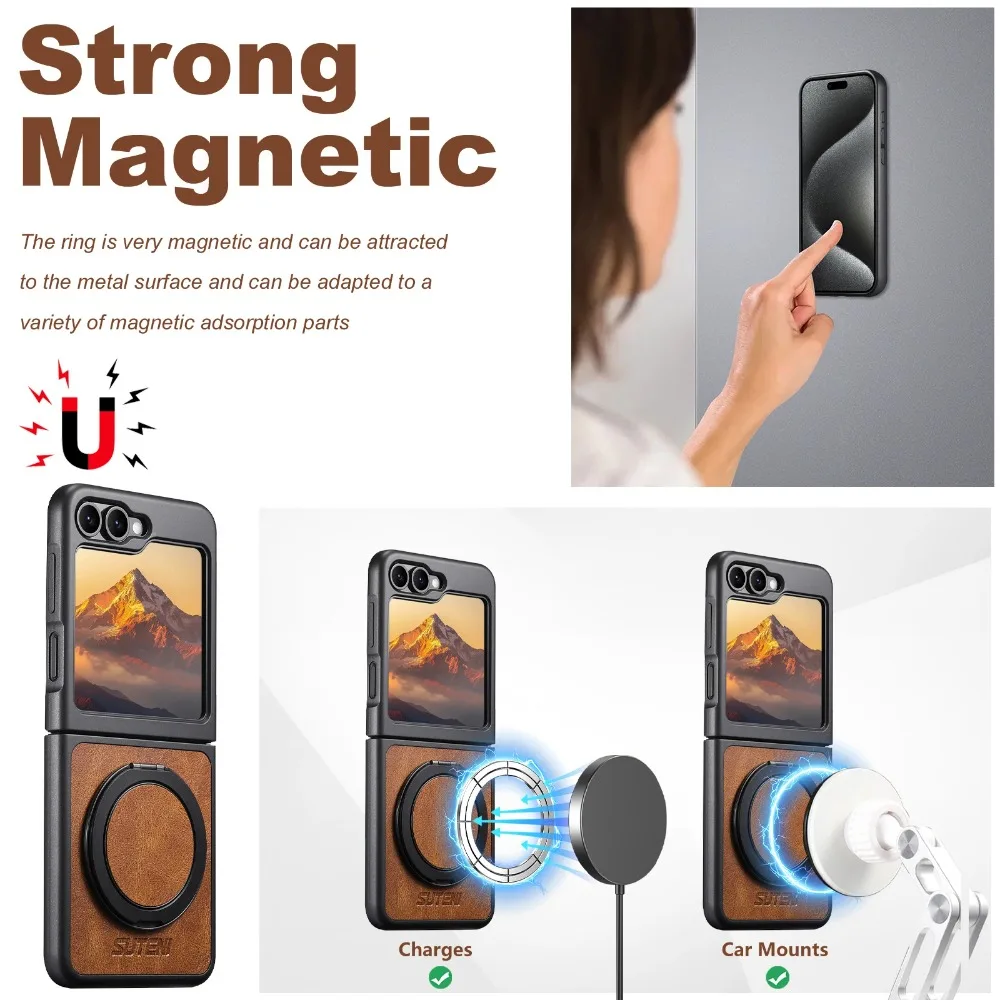 Higth Quality Busine Sle Magnetic Wireless Charging Phone Case for Samsung Galaxy Z Flip7 6 5 360° Rotating Holder Leather Cover