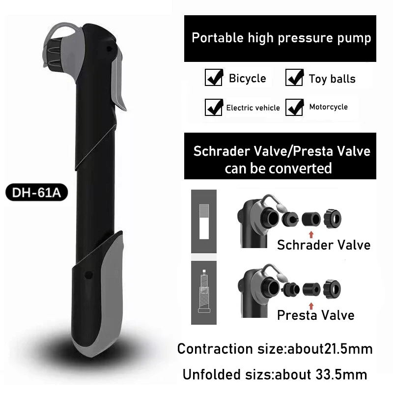 Bomba de bicicleta ligera, inflador de neumáticos de bicicleta, Mini bomba de mano portátil, fácil de llevar con presión, uso Universal Schrader Presta