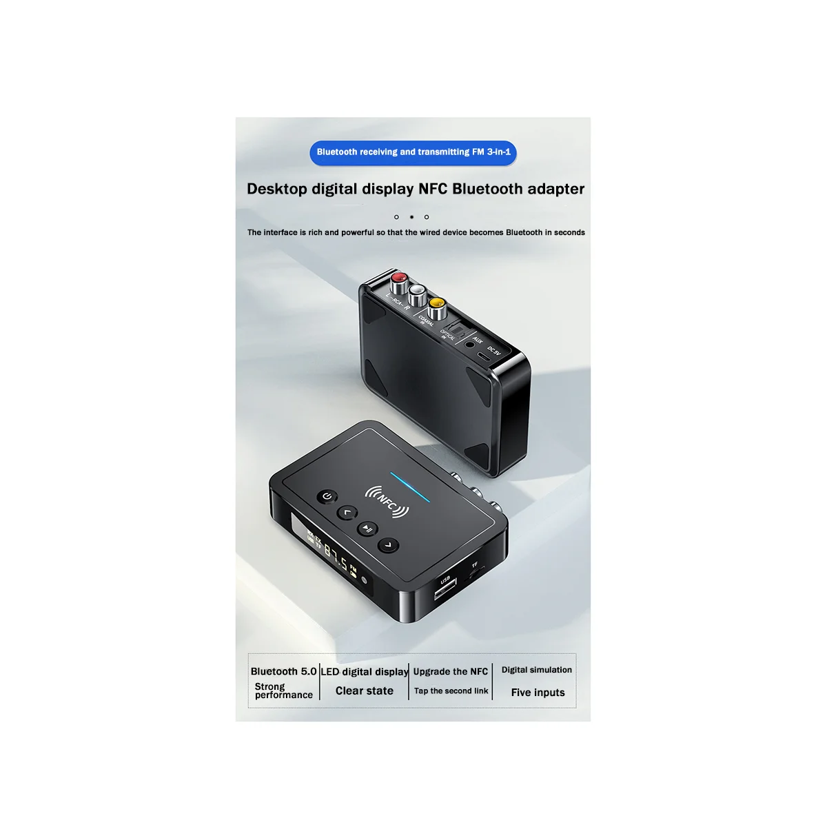 Nfc-デジタルディスプレイ,オーディオ送信機,受信機,fm,3 in 1,デスクトップ