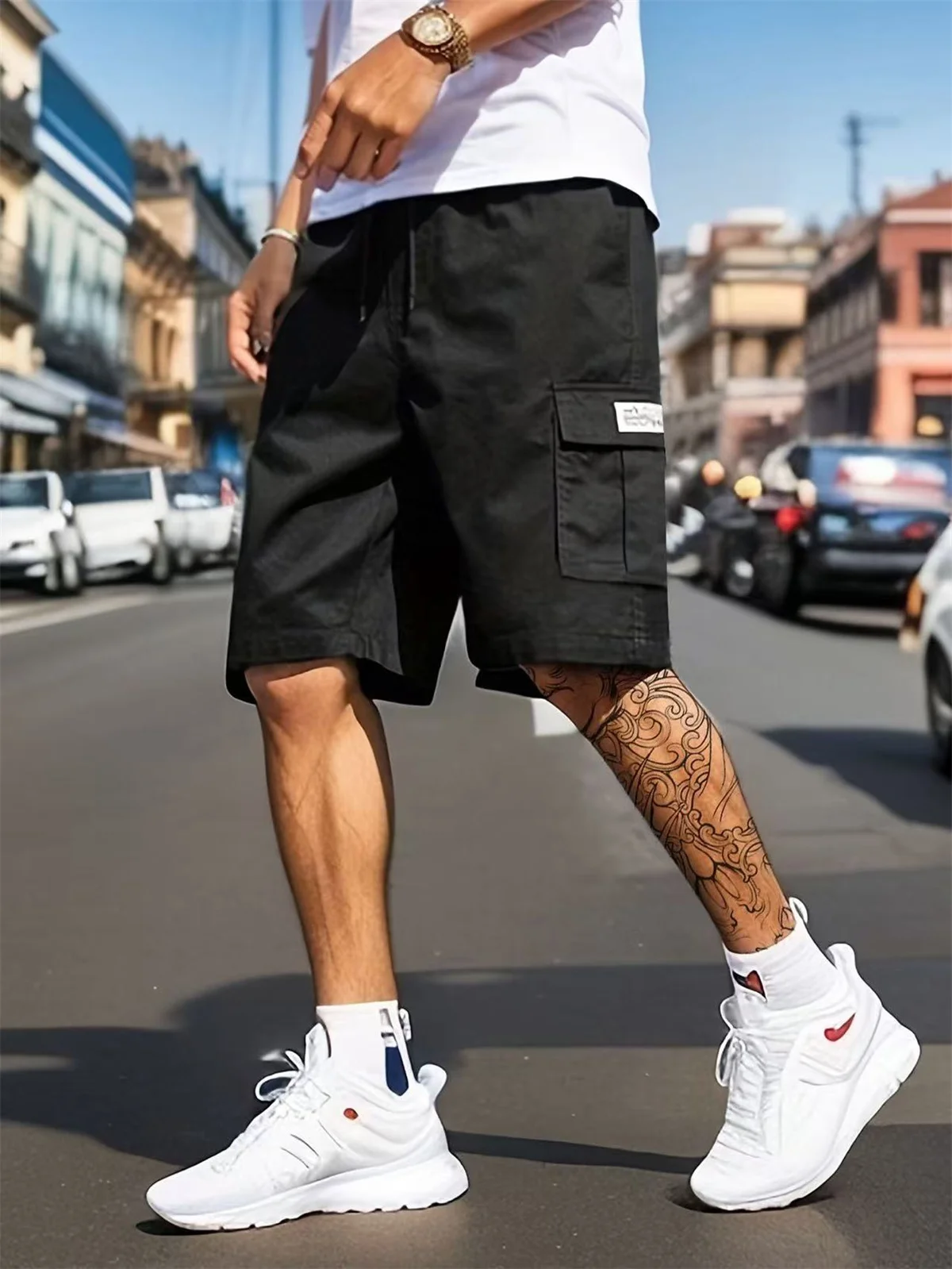 

Men's Summer Thin Casual Hip Hop Pants Trendy Brand Quick-Drying Loose Pocket Cargo Elastic Waist Drawstring Cargo Shorts