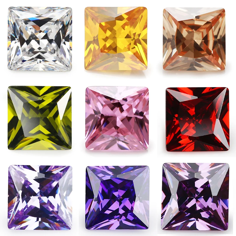 50pcs/20pcs 1.5x1.5~10x10mm 5A Square Princess Cut CZ Stone Various Color Cubic Zirconia Loose Synthetic Gems For Jewelry