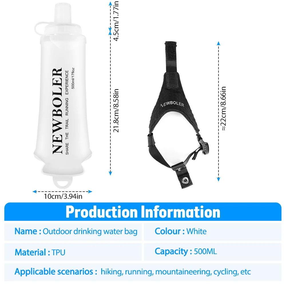 Weiche TPU-Wasserflasche, 500 ml, ultraleicht, faltbar, mit Armband, fest, rutschfest, für Outdoor-Sport, Wasserbeutel, weiche Wasserflasche – Detail 1