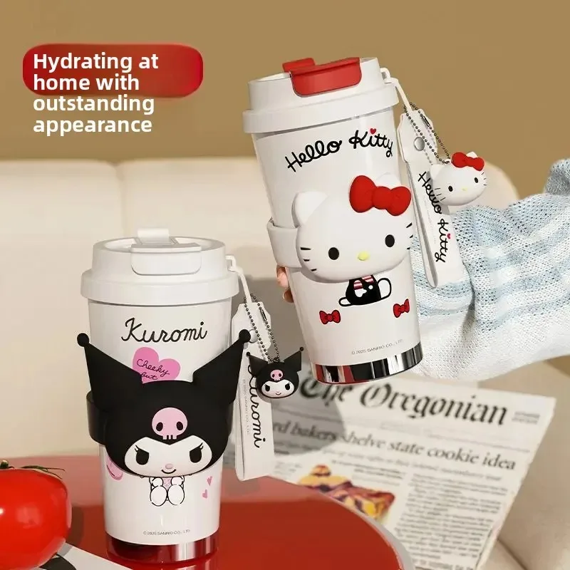 

HelloKitty insulated cup for women's new high-end birthday gift, Sanrio straw, coffee cup, water cup with exquisite pendant
