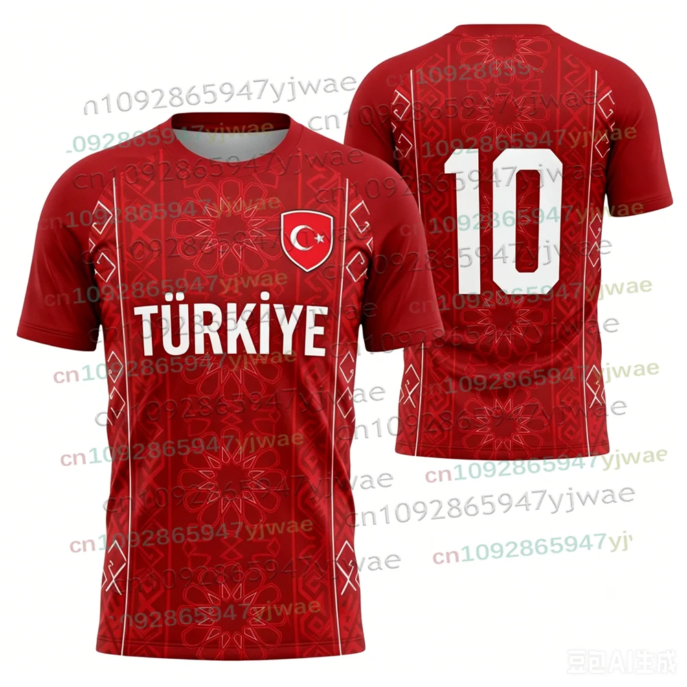 26-27 Parent-child Clothing Turkey AY-YILDIZLILAR Vintage Floral Themed Football Jersey Breathable Quick-Dry Soccer Fans Tee
