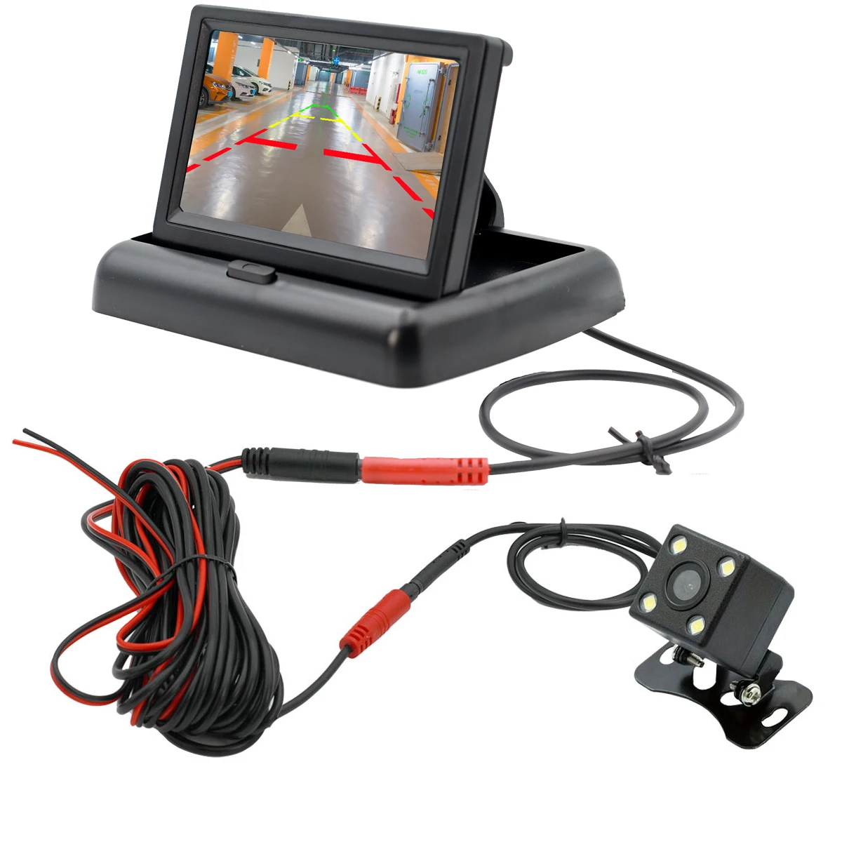 Vanxse 4.3 Polegada carro dobrável monitor veículo vista traseira reversa backup carro câmera led sistema de estacionamento vídeo fácil instalação