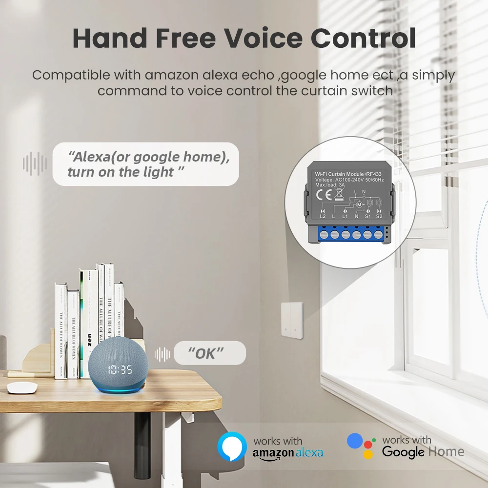 AVATTO Tuya WiFi Smart Curtain Switch Module with RF433 Remote for Roller Shutter Blinds Motor Work with Alexa Google Home Alice