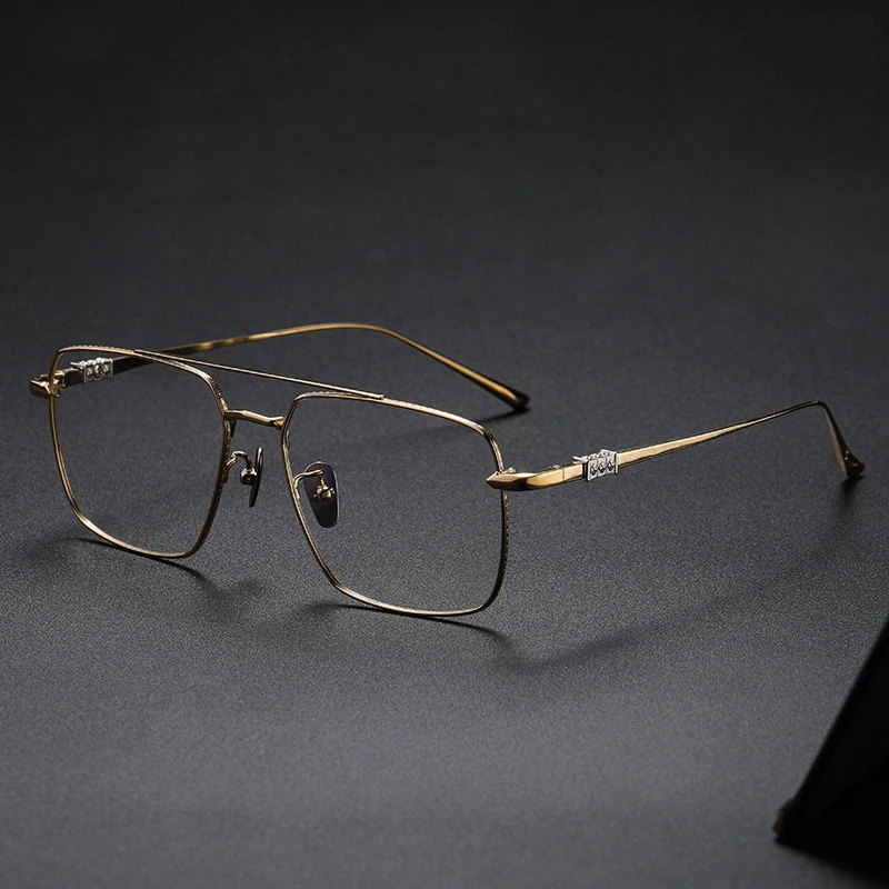 2023 Men Pure Titanium Glasses Frame Japanese Vintage Ultra-light Large Square Double Beam Eyeglasses Reading Spectacles 5193