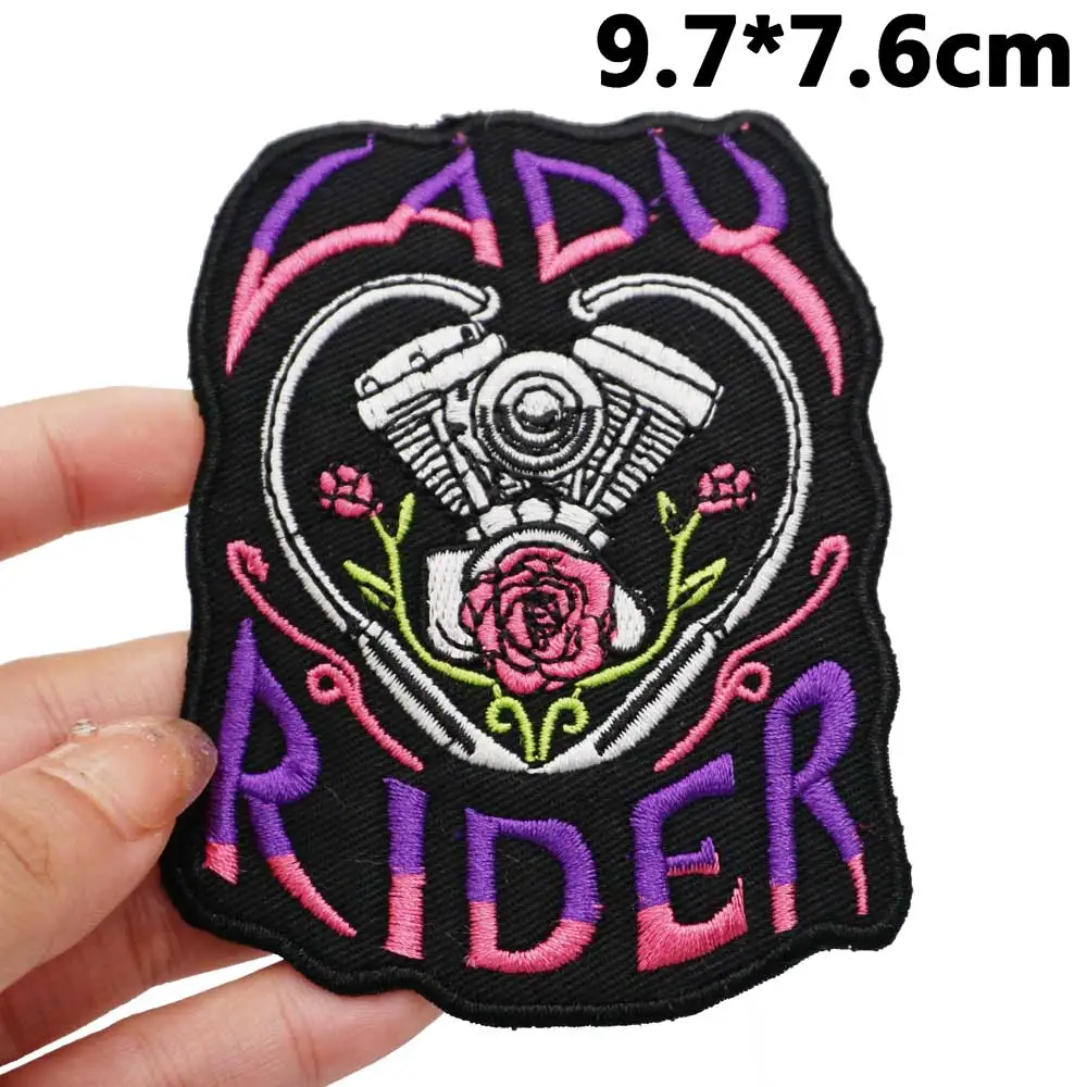 LADY RIDER Badge Embroidered Applique Sewing Label punk biker Patches with hook backing