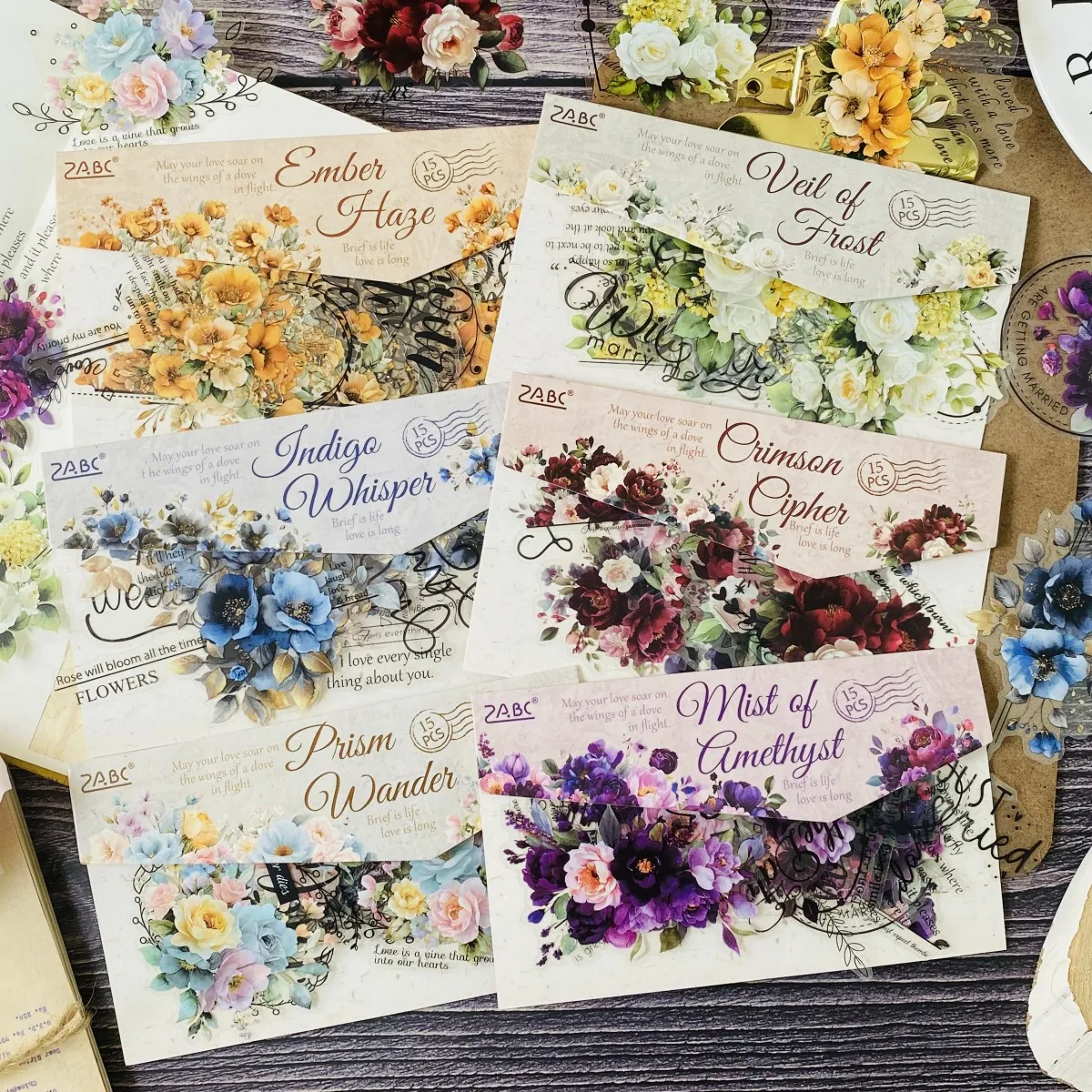 15pcs PET Flowers-themed Sticker Set for Scrapbooking Junk Journal Collage Decoration Photo Albums Card Making Sticker