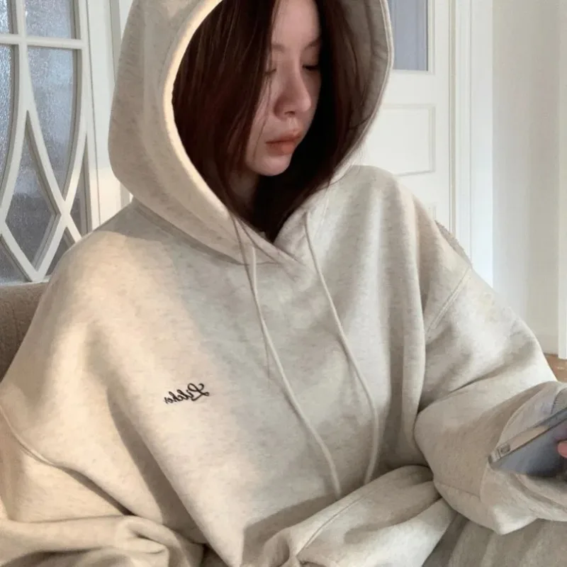 Korean Fashion Y2k Fleece-Lined Hoodie Women Loose Streetwear 2023 Winter Oversized Hoodies Women Harajuku Thick Warm Sweatshirt