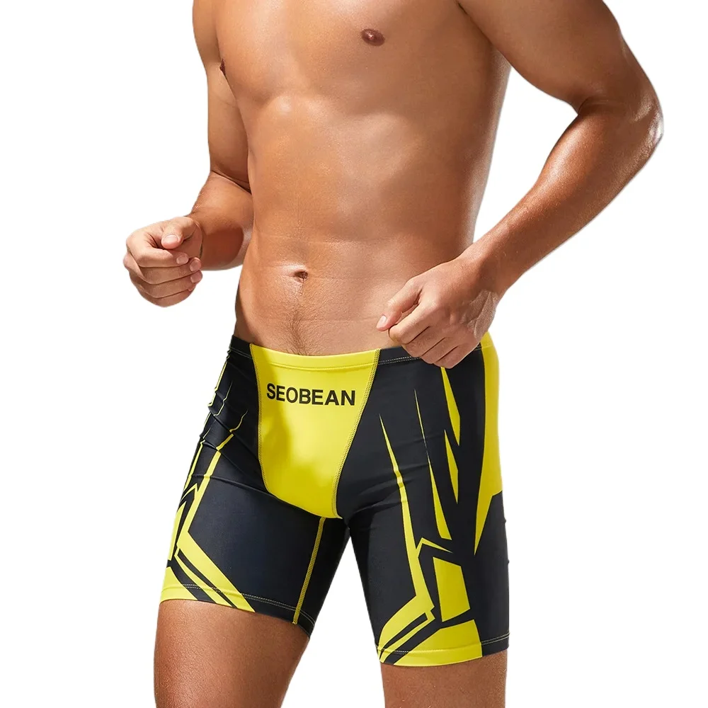 Seobean Swimsuit Man Swimming Trunks Sexy Low Waist Long Boxer Bikini Men Beach Surfing Sport Swim Shorts Bathing Suit Swimwear