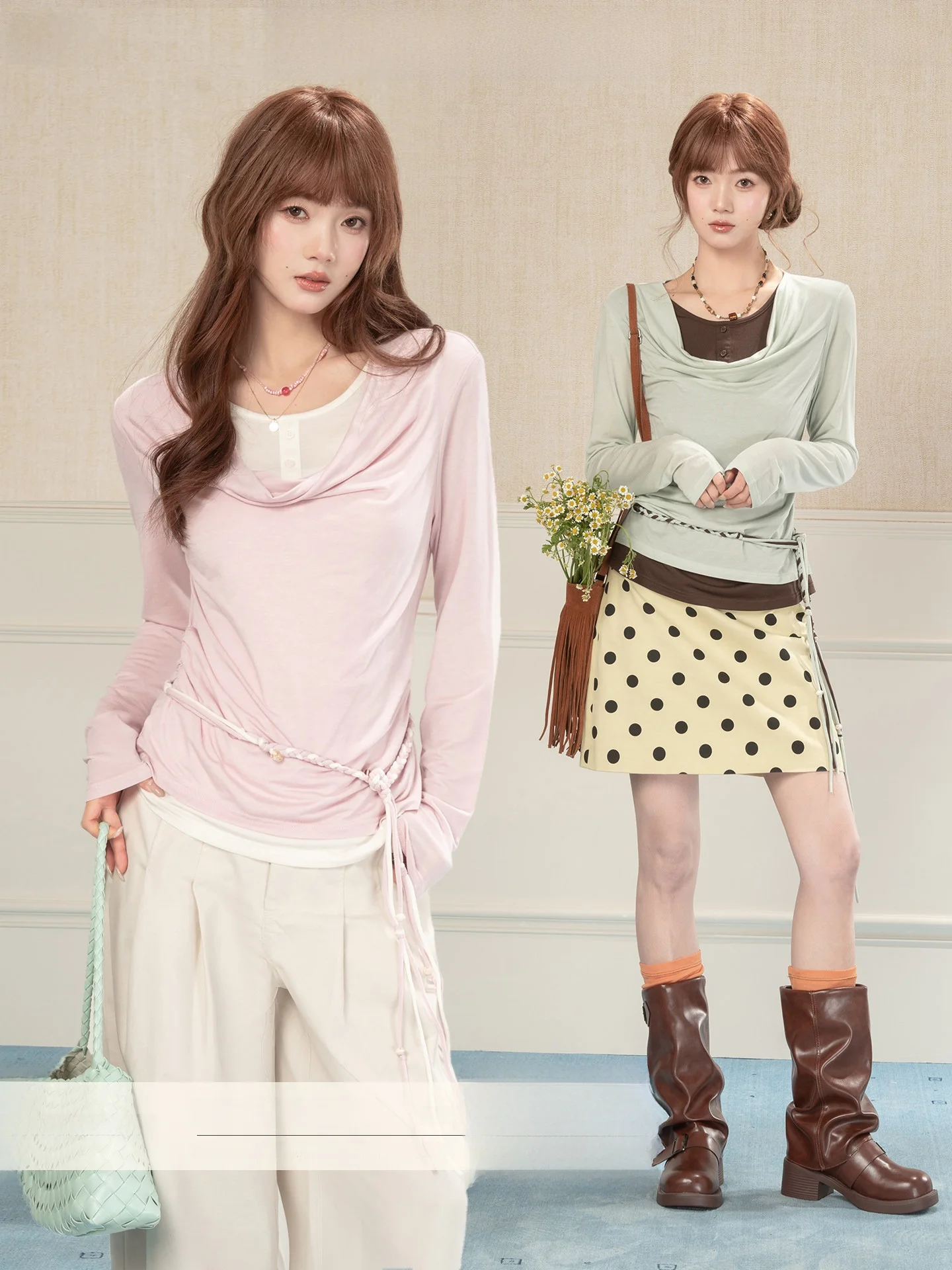 

Sweet Pink Color Blo Long Sve T-irt Women's Slim Fit Early Spring Youthful Top Heynew Brand Loveheynew Sle Elastic F...