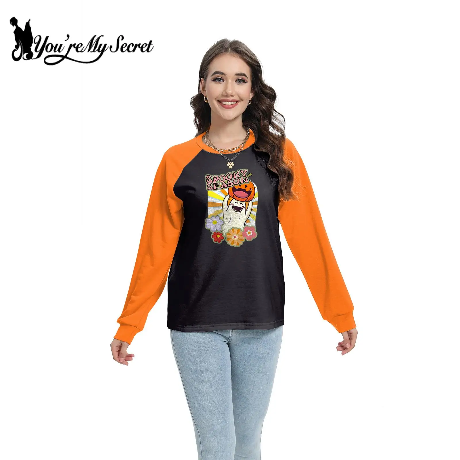 Você é meu segredo-Halloween feminino camiseta engraçada com impressão dos desenhos animados, festa de feriado, tops soltos, hoodies casuais em gola redonda