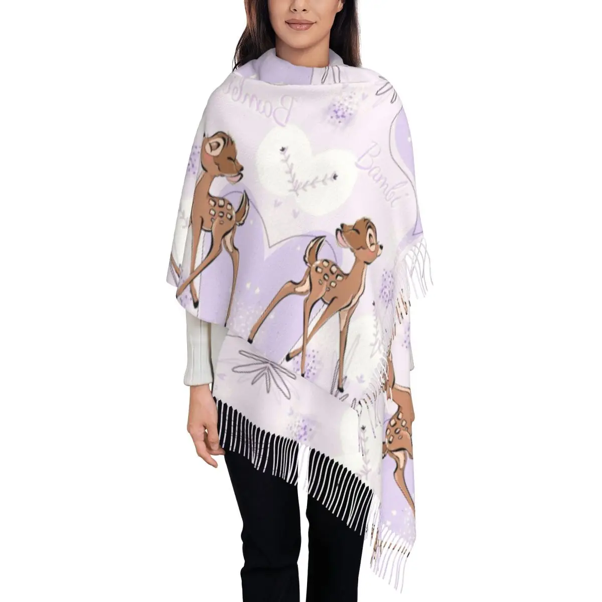 

Custom Bambi Cartoons Tassel Scarf Women Winter Warm Shawl Wrap Female Scarves