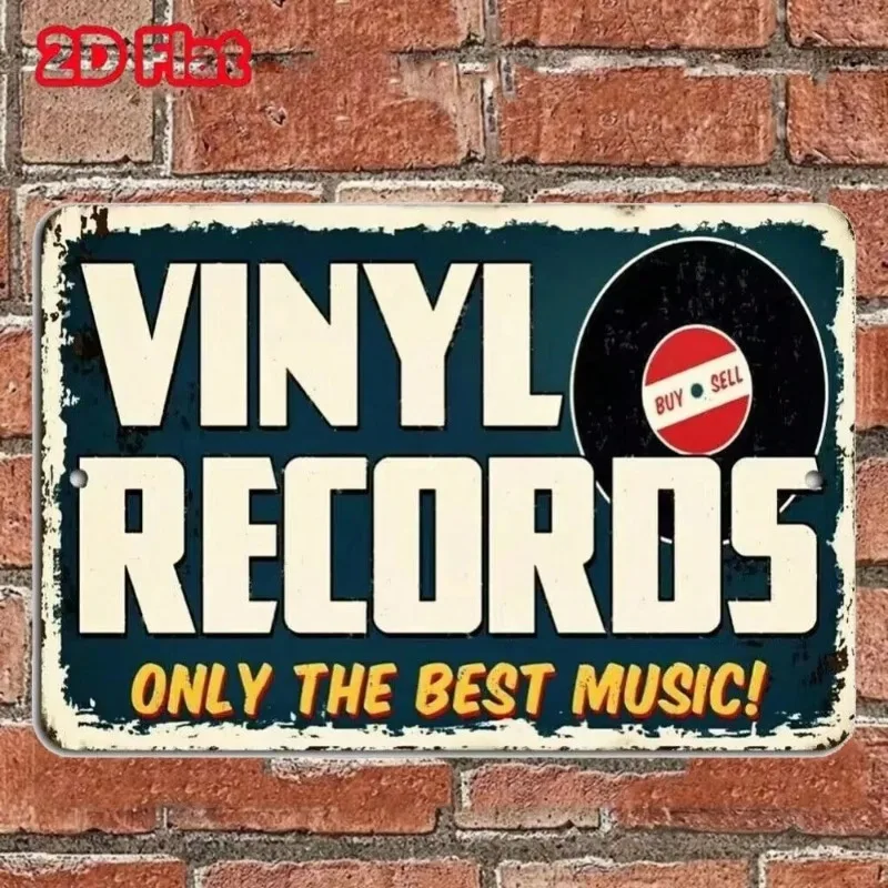 لافتة معدنية عتيقة قطعة واحدة خالدة - ديكور "سجلات الفينيل أفضل الموسيقى فقط"، تصميم كلاسيكي، مثالي لغرف ذكريات الموسيقى