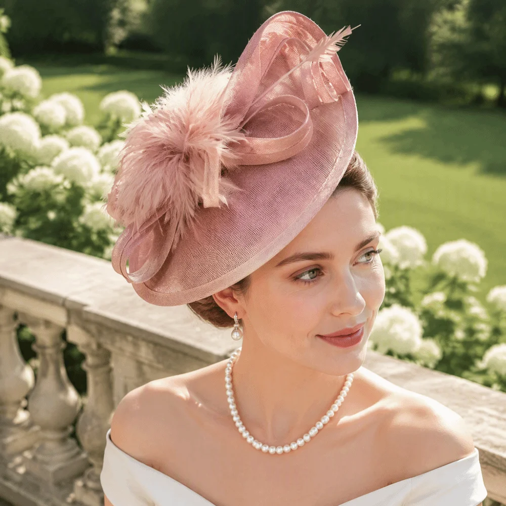 Exquisiter Feder-Fascinator-Hut für Partys, Eleganter Französischer Vintage-Kentucky-Hut mit Schleife, Retro-Teeparty-Hut, Hochzeits-Hut – Detail 6