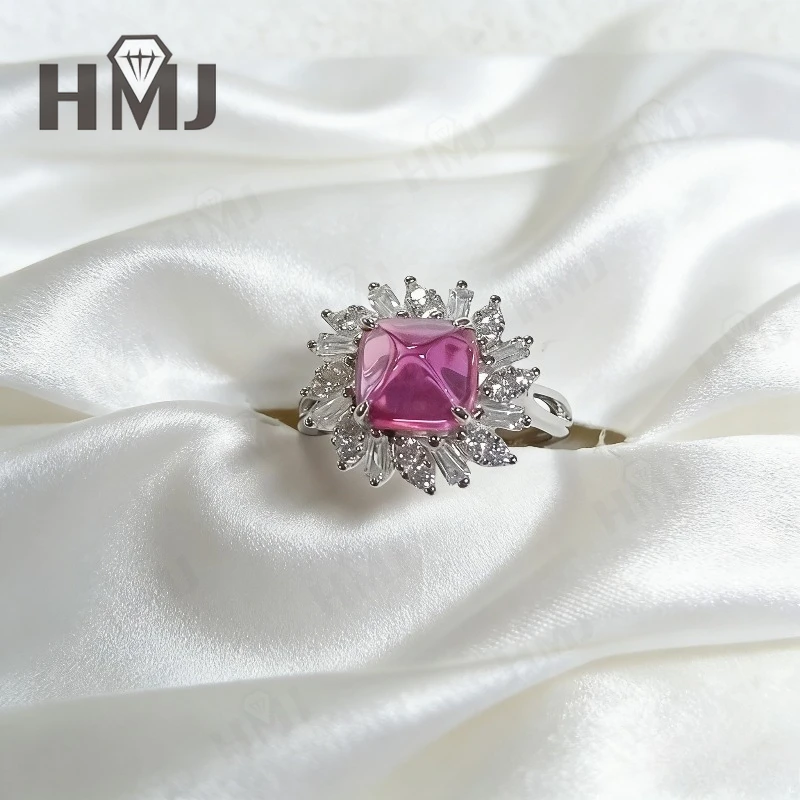Lab Grown Padparacha/Sapphire Rings 925 Sterling Silver Sugar Cut Fine Jewelry Gift for Women Anniversary Mother's Day Gifts