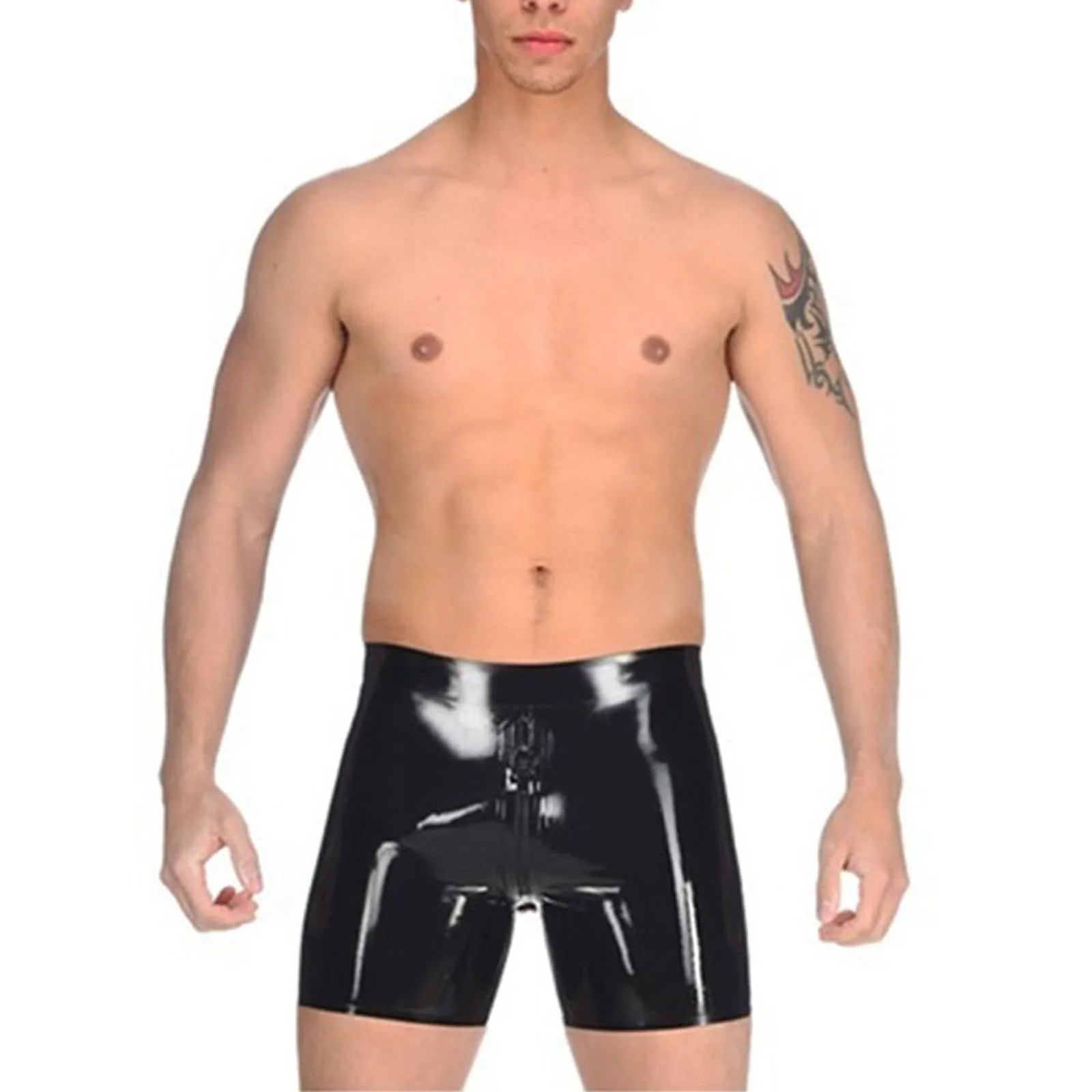 

MONNIK Latex Rubber Fetish Boxer Shorts Underwear with An Attached Anal Sheath Front Zipper Handmade Tight Panties for Catsuit