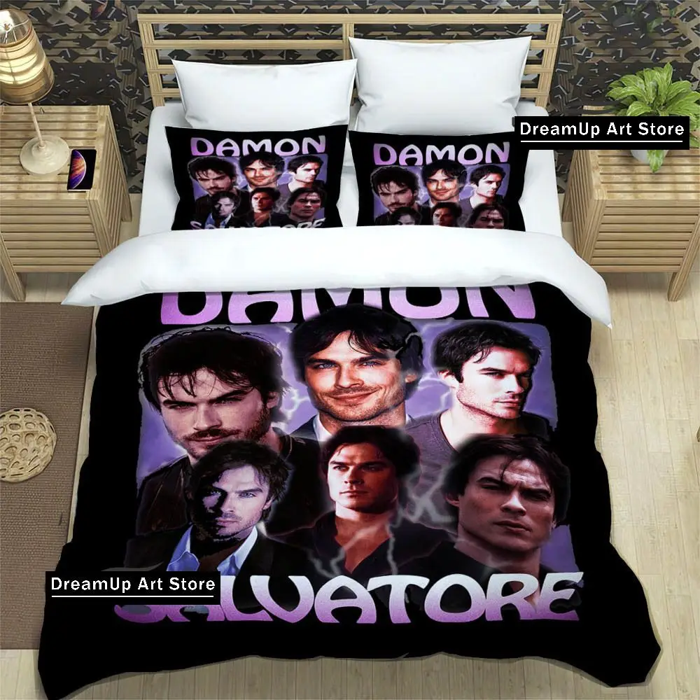 3D Print Vampire Diaries Damon salvator Bedding Set Boys Girls Twin Queen Full Size Duvet Cover Pillowcase Bed Adult Bedroom