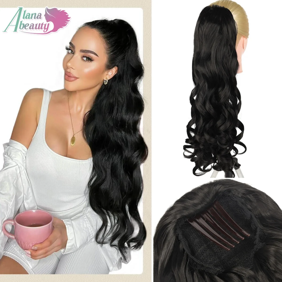 Alana synthetischer Retro-Pferdeschwanz mit Kamm, europäische Prinzessin, lockiger Puff-Pferdeschwanz, Clip-in-Haarschwanz, natürliche falsche Haarverlängerung