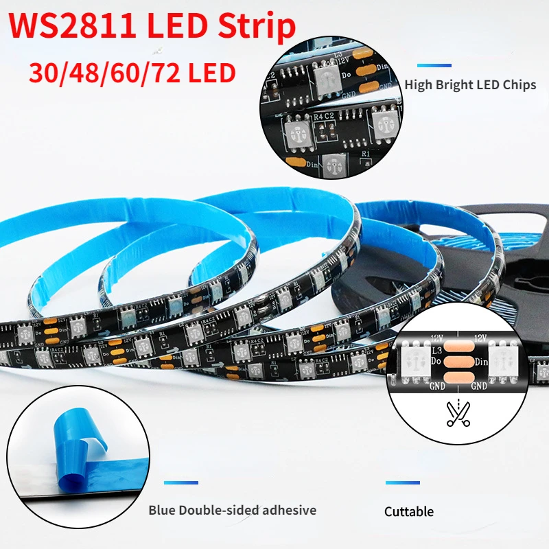 

Новинка, светодиодная RGB-лента WS2811 с питанием от 12 В постоянного тока, лампа с регулируемой яркостью SMD5050, 30, 48, 60, 72 светодиода, внешнее 1 управление IC, 3 светодиода, высокая яркость