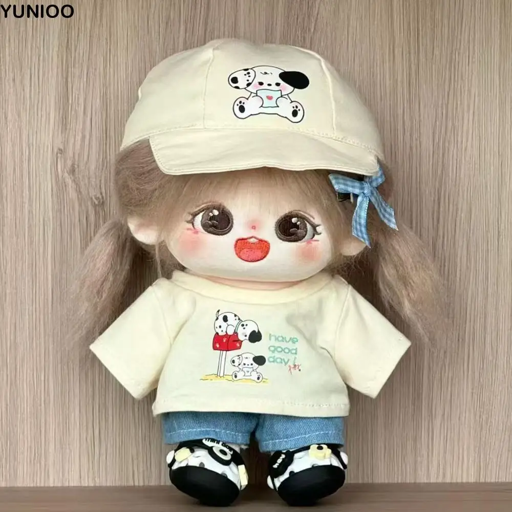 

1 set Cartoon Dog 20cm Cotton Doll Clothes Denim Shorts Outfit Cotton Doll's Clothes Fashion Mini Plush Doll Clothes