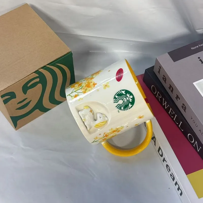 

Starbucks Cute 3D Pony Figure Mug, 355ml White Ceramic Cup with Yellow Osmanthus Design