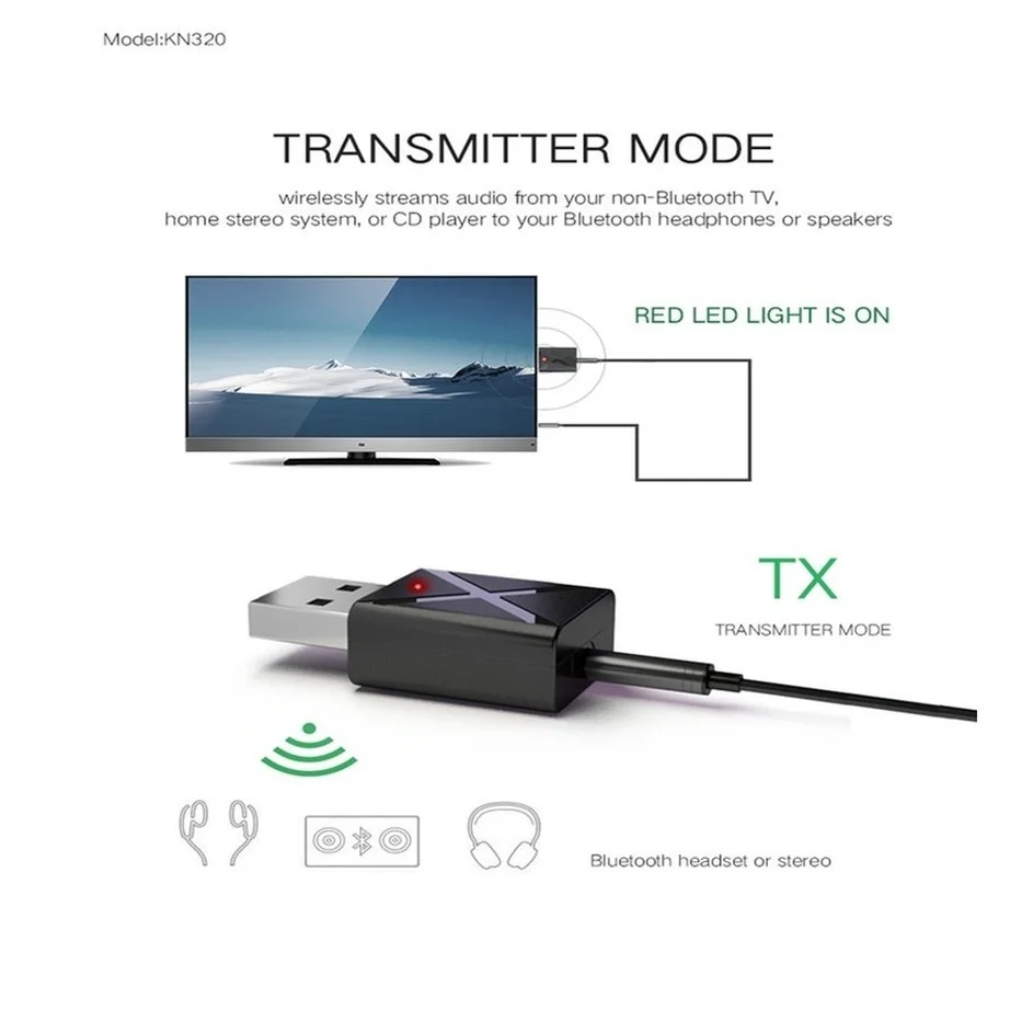 Bluetooth 5.0 Audio Transmitter Receiver Mini USB 3.5mm AUX Jack Stereo Music Wireless Bluetooth Adapter For PC TV Car Speaker