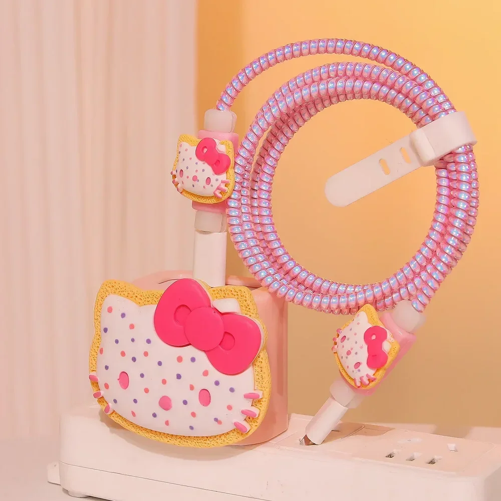 Sanrio Hello Kitty Casing Pelindung Pengisi Daya Kabel Data Anti Rusak Cocok untuk Aksesori Dekoratif Pengisi Daya Apple 18/20W