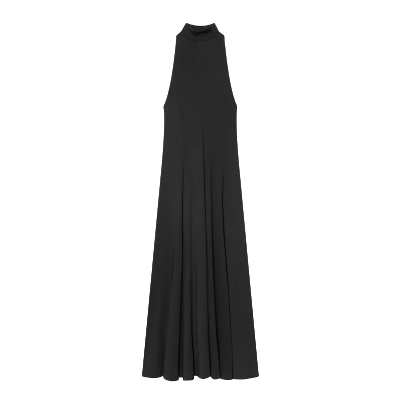 MUJER Rückenfreie lange Kleider für Damen, plissiert, Neckholder, Maxikleid, schulterfrei, Partykleider für Damen, sexy Galakleider für Damen