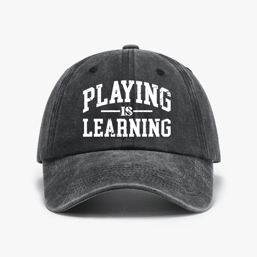 Unisex Playing Is Learning Letter Washed Baseball Cap Spring Autumn Outdoor Adjustable Casual Hat Sunscreen Hat Sports Caps