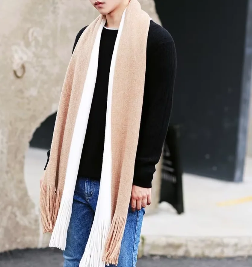 Simple Men's Scarf Autumn and Winter Warm Thickened Woolen Scarf Fashionable Versatile Neck Warm Neckerchief Color Block