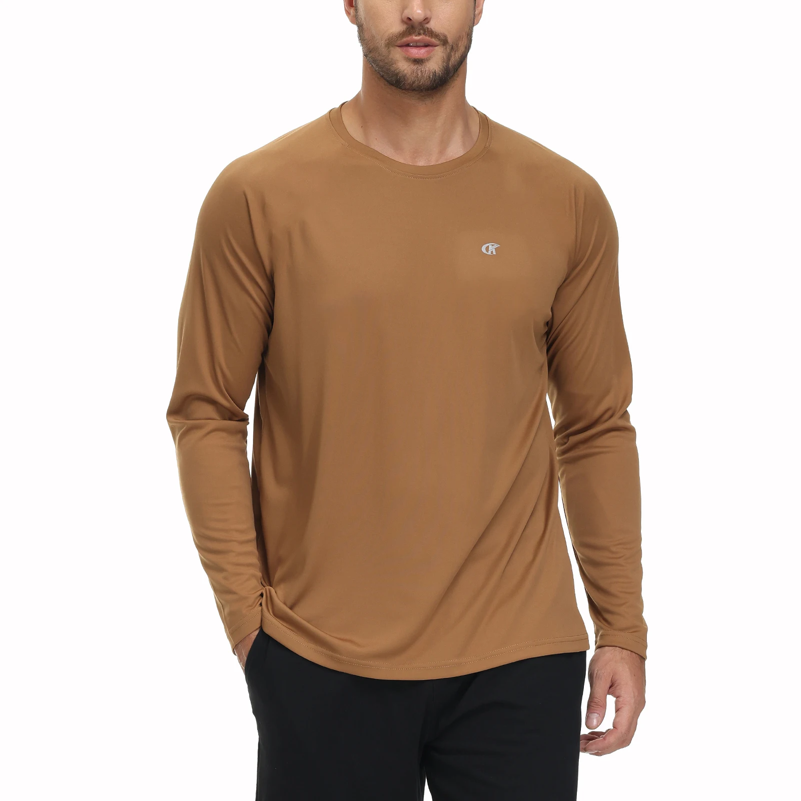 Autumn Fashion Mens Solid Color Sunscreen Cotton Long Sleeve T-shirt Sports Fishing Hiking Outdoor Fast Drying LongSleeveT-shirt