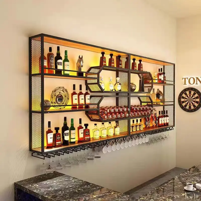 Restaurant wall-mounted wine cabinet display rack bar bar wine rack hanging wall wine creative storage rack