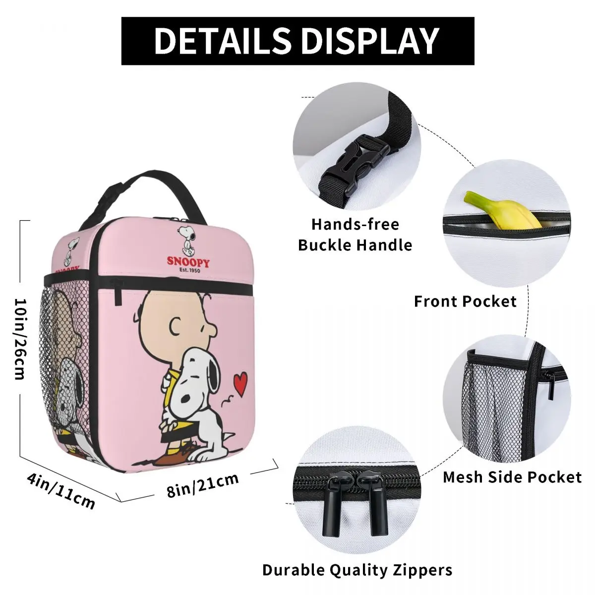 Kdlloo Snoopy Food Bags Peanuts Snoopy For Boy Girl All Season Hiking Hand Bag Leakproof Insulated