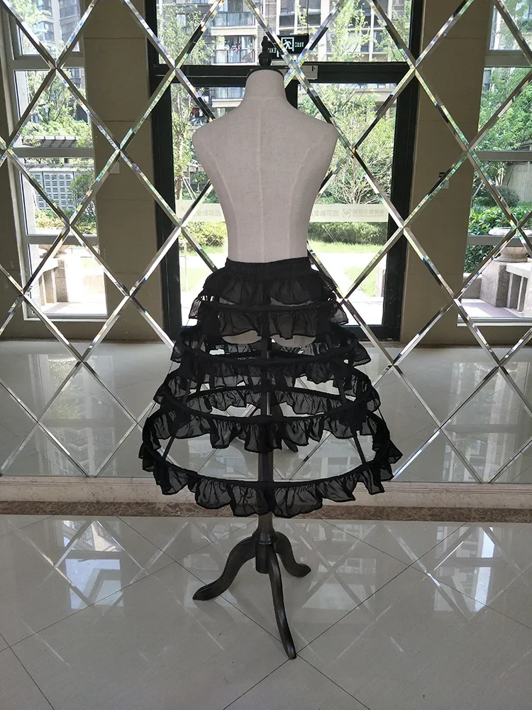 

Womens Hollow Lolita Short Birdcage Petticoat Elastic Waist 4 Hoops Pleated Ruffles A-Line Wedding Cosplay Crinoline Underskirt