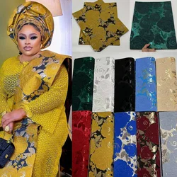 2024 African Luxury 3D Swiss SEGO Gele Headtie Gold Line Hair Tie Wrapper Nigerian Traditional Headwear Hairwrap For ASO EBI