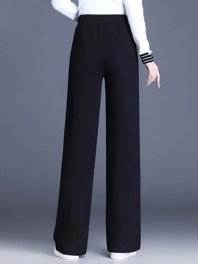 شتاء دافئ فضفاض رشاقته مستقيم السراويل مرونة عالية الخصر المخملية اصطف واسعة الساق Pantalones ملابس ثلج غير رسمية الصلبة كالكا XQ53
