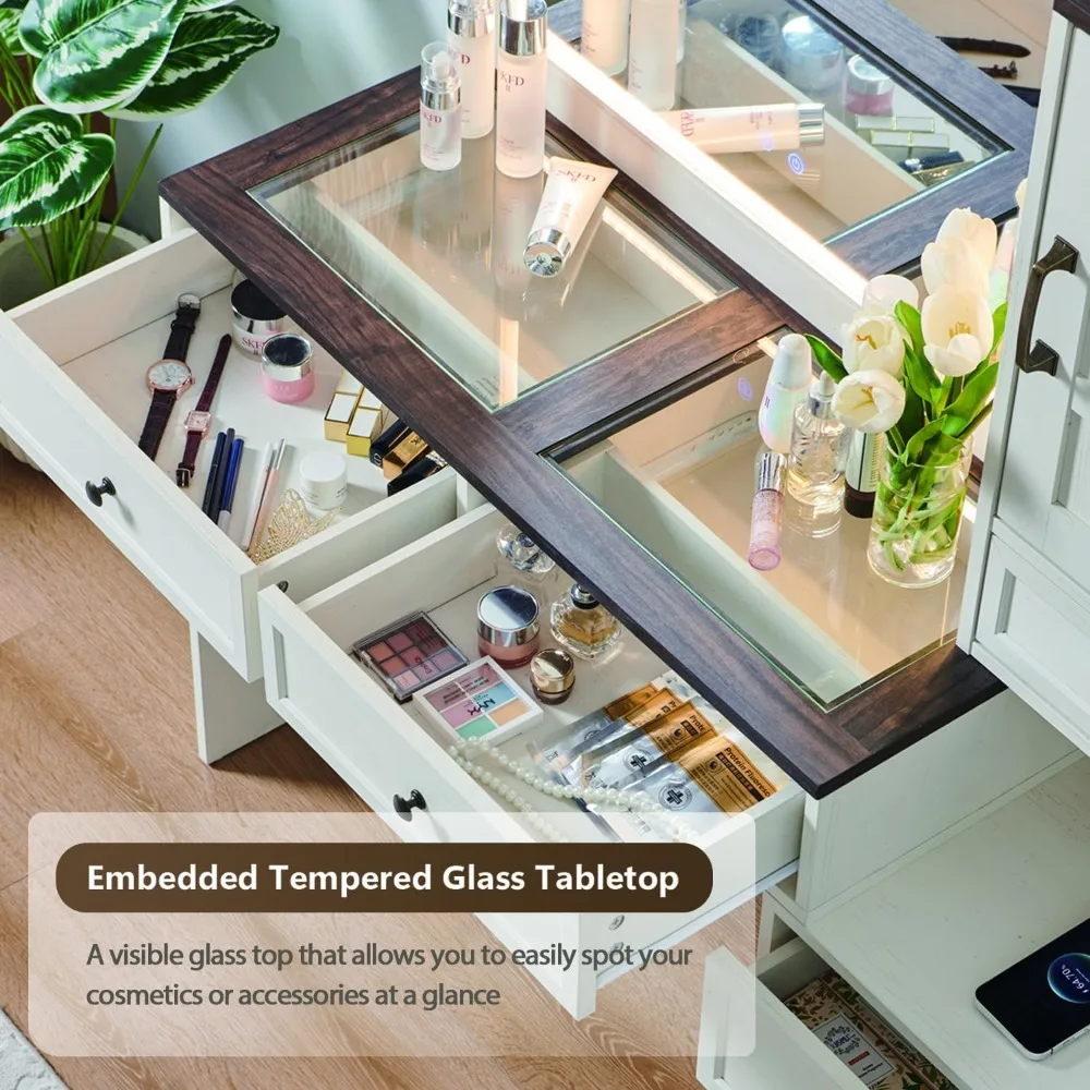 Farmhouse Vanity Desk with Touch Screen LED Mirror, 47