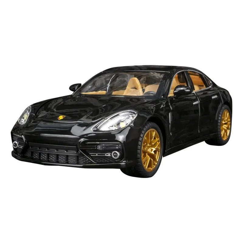 Porsche Panamera Modelo de carro esportivo 1:24, liga de metal fundido, leve e som, coleção pull back, brindes para crianças