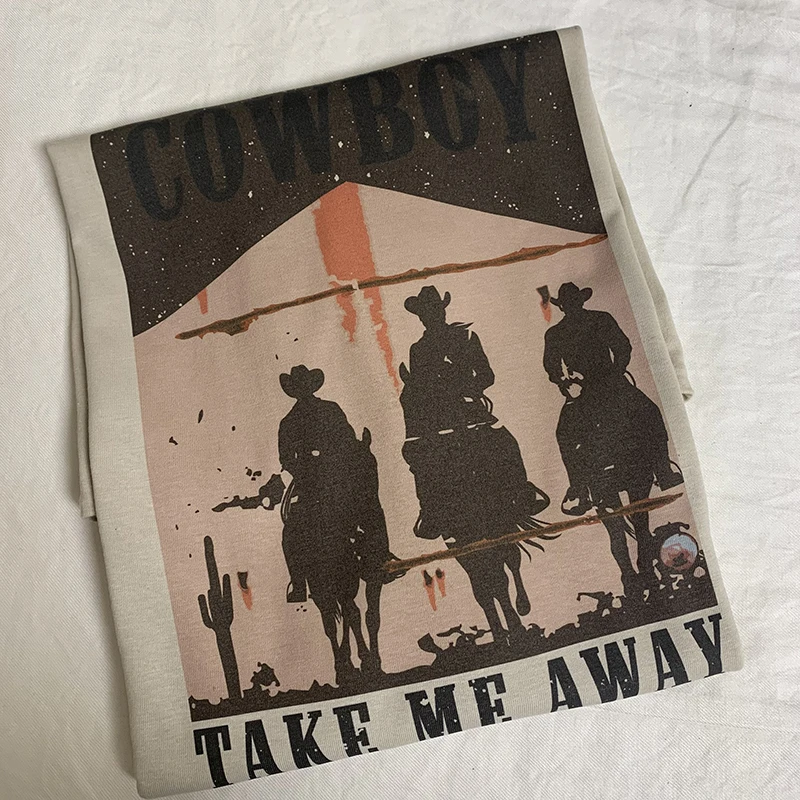 Cowboy Take Me Away Graphic Tees Women's Western Vintage T-Shirt Summer Oversized Cowgirl Country Music T Shirts Retro Boho Tops