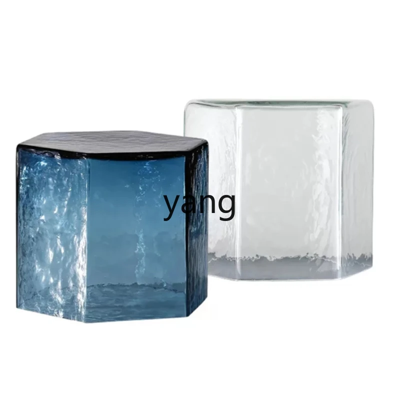 

LXL Modern Minimalist Hexagonal Glass Side Table Living Room Sofa Ice Wave Coffee Table