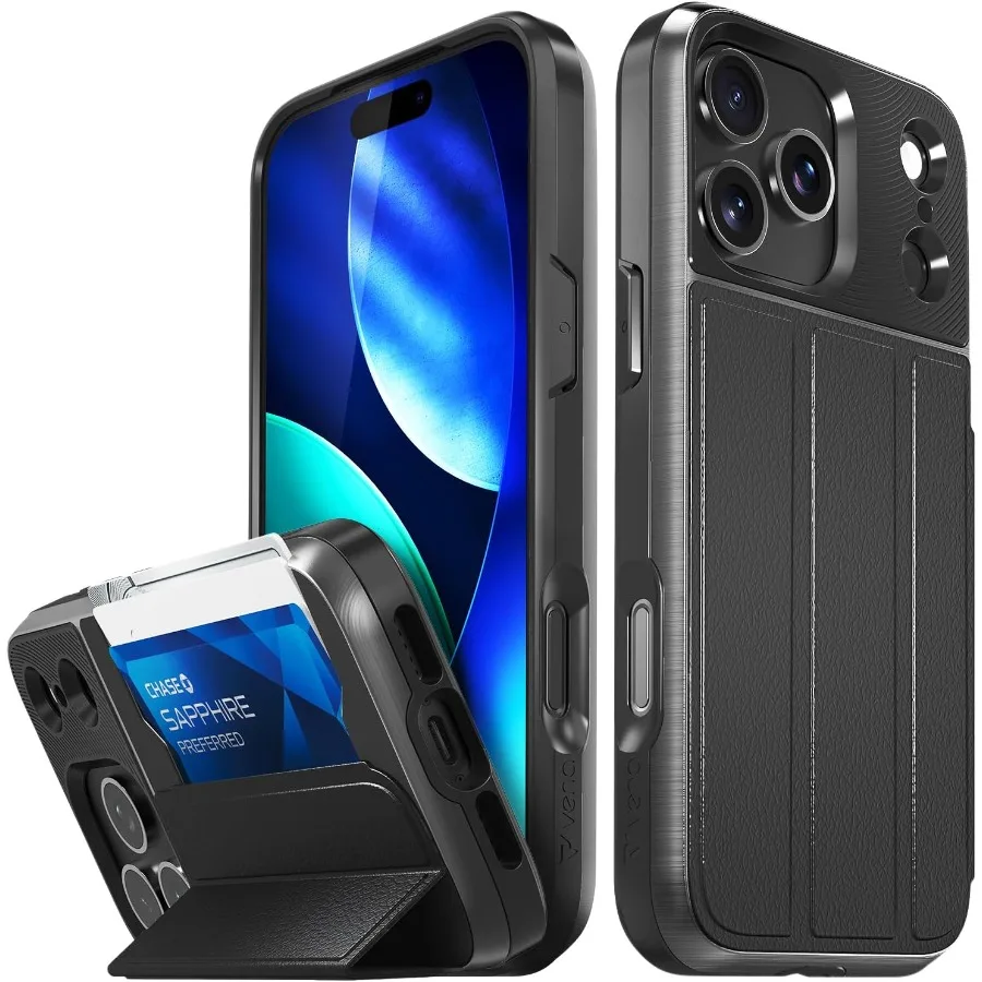 

Military Grade Drop Protection Wallet Case for iPhone 17 Pro Max with Flip Leather Cover Slot Card Holder Kickstand Design Enha