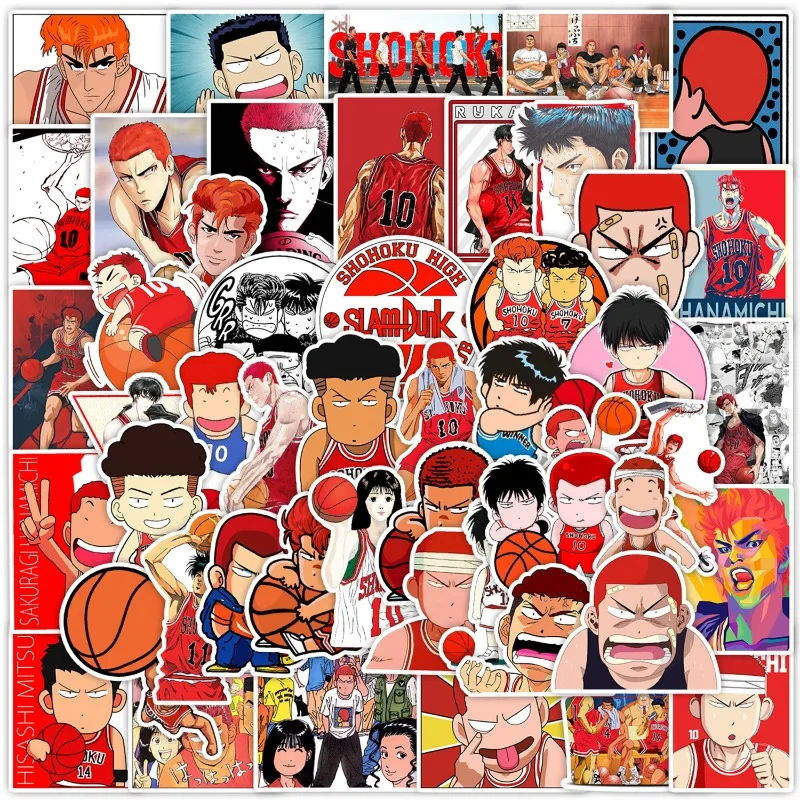 50 pegatinas con motivos de graffiti de Slam Dunk para decorar cuadernos, patinetas, maletas y vasos de agua; pegatinas resistentes al agua.